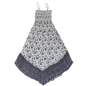 Angie Black White Blue Maxi Floral Sundress Festival NWT Ladies large Boho Farm